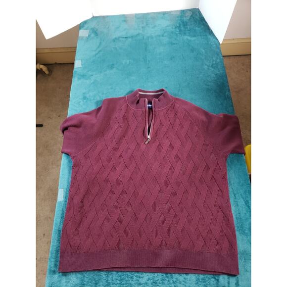 Tommy Bahama Sweater Sz 2XL XXL Mens Red 1/4 Zip Long Sleeve Logo Knit Cotton - Picture 1 of 8